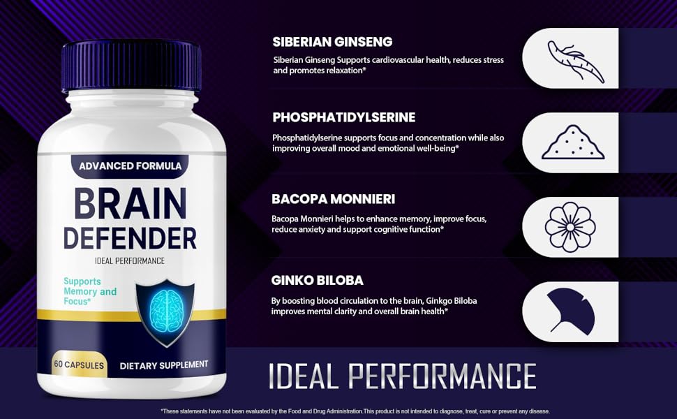 Brain Defender Supplement, Brain Defender Brain and Memory Support Pills, BrainDefender Capsules, Advanced Nootropic Pills for Brain Health Support, All Natural Cognitive Health Reviews (2 Pack) Brain Defender