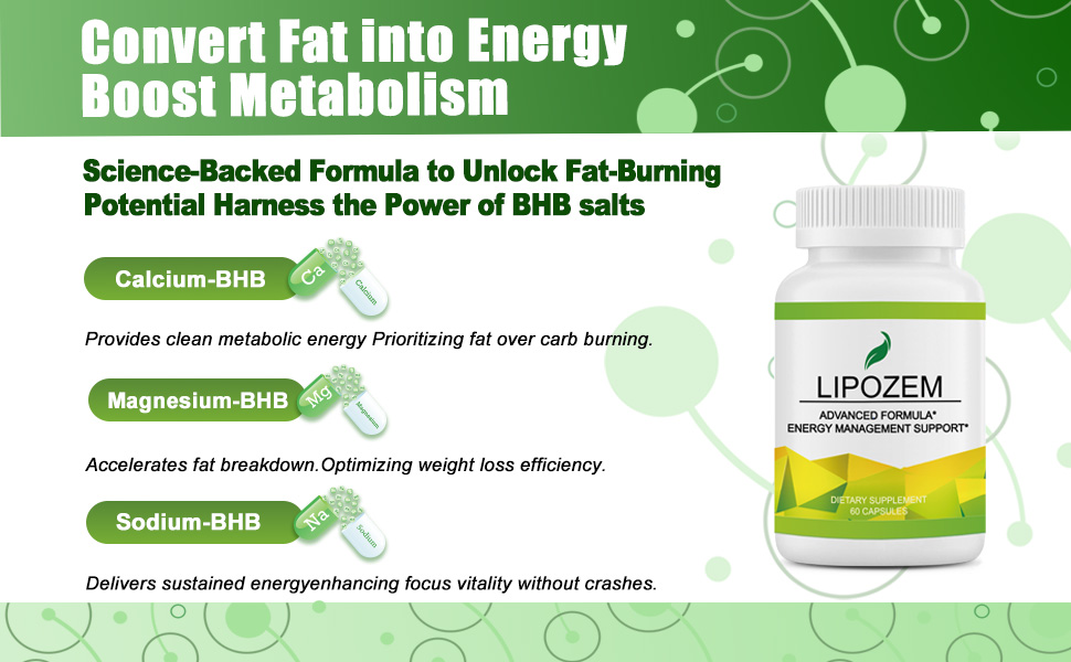Lipo-zem Weight Loss Capsules, Support Natural Weight Management, Third-Party Tested, Vegan, Gluten Free, Non GMO, 60 Capsules BHB