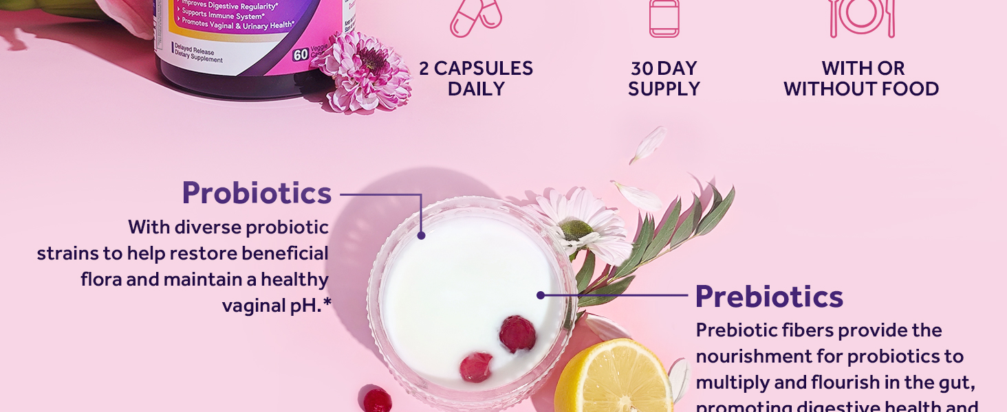 Doctor&amp;#39;s Recipes Probiotics for Women contains probiotics, prebiotics, organic cranberry extract.