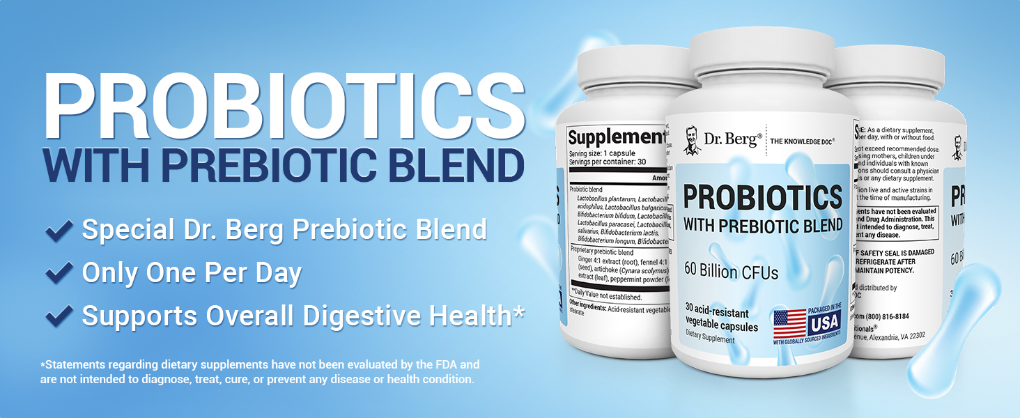 Dr. Berg Probiotic Supplement (60 Billion CFUs) - Helps Ease Occasional Constipation, Diarrhea, Gas & Bloating* - Pre and Probiotics for Digestive Health - 30 Probiotic Capsules Dr. Berg 60 Billion Probiotic Supplement Premium A+ Content