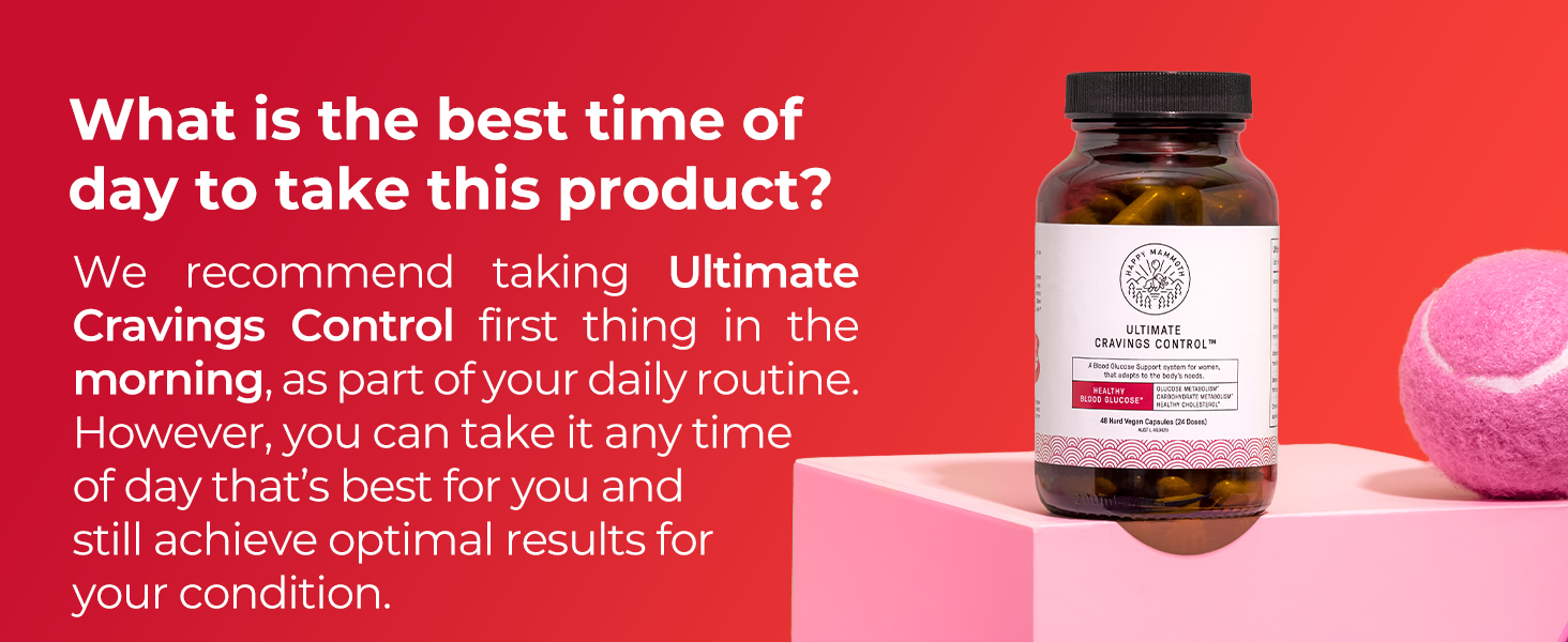 Happy Mammoth Ultimate Cravings Control – Sugar & Carb Cravings Support, Chromium, Natural Appetite Management & Metabolism Supplement for Adults, Non-GMO, No Gluten, Dairy, Soy or Sugar, 48 Capsules Best time to Take