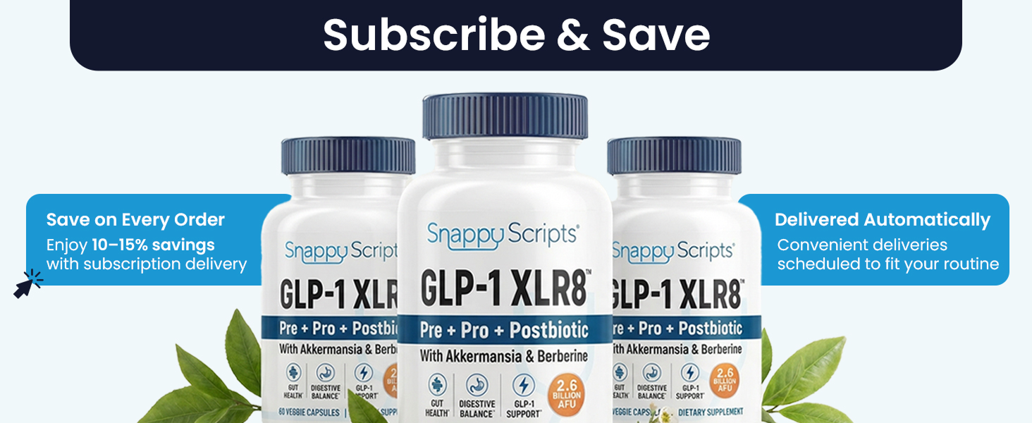 GLP-1 XLR8 Supplement for Weight Loss, Digestion, Constipation, Bloating Relief with Akkermansia 2.6 Billion AFU Live Prebiotic Probiotic Postbiotic Gut Health + Berberine for Women Men 180 Capsules Subscribe & Save enjoy 10 to 15% savings with subscription delivery.