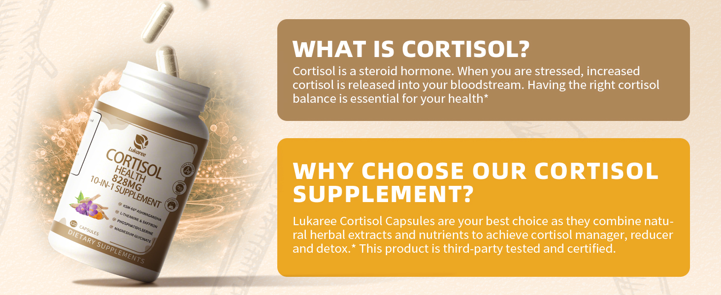10-IN-1 Cortisol Supplements w/ KSM-66® Ashwagandha 300mg + L-Theanine 250mg, Magnesium Glycinate, Saffron, Phosphatidylserine, Turmeric & Vitamin C D3 B6 B5, For Women Men, 120 Capsules 60-Day Supply Cortisol and adrenal support supplements