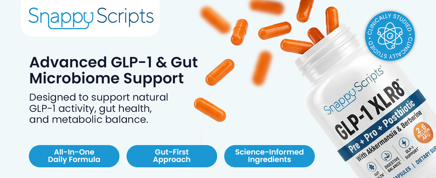 GLP-1 XLR8 Supplement for Weight Loss, Digestion, Constipation, Bloating Relief with Akkermansia 2.6 Billion AFU Live Prebiotic Probiotic Postbiotic Gut Health + Berberine for Women Men 120 Capsules Advanced GLP-1 & Gut Microbiome Support.