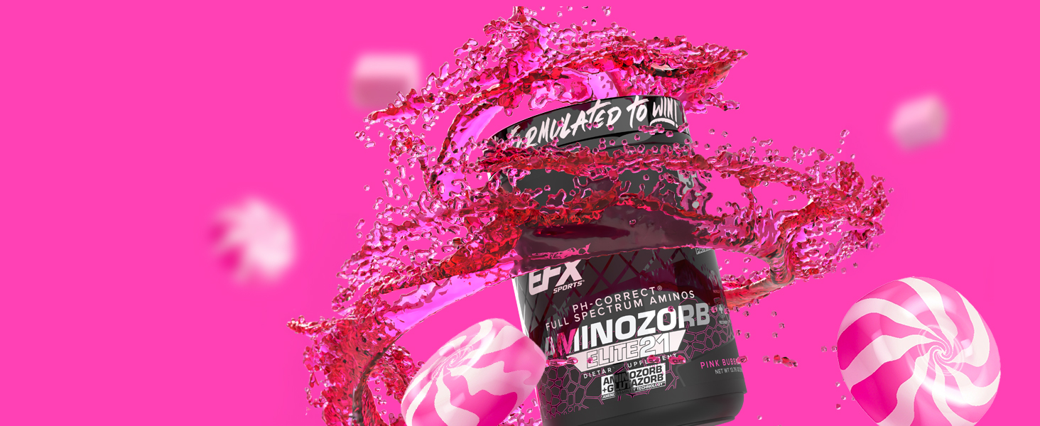 EFX Sports Aminozorb Elite 21 | PH-Correct, Full Spectrum Aminos + Glutamine | Essential & Non Essential Aminos | Zero Sugars | 30 Servings (Pink Bubblegum) Aminozorb