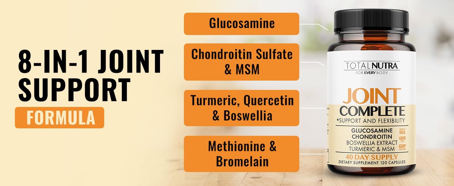 Glucosamine Chondroitin MSM Turmeric 2100mg – Joint Complete Capsules, Advanced Strength Joint Support Supplement for Adults Hands Back Knee Mobility – Bone & Joint Health Supplements for Men & Women Our joint compound capsules contain the best natural ingredients to support joint health