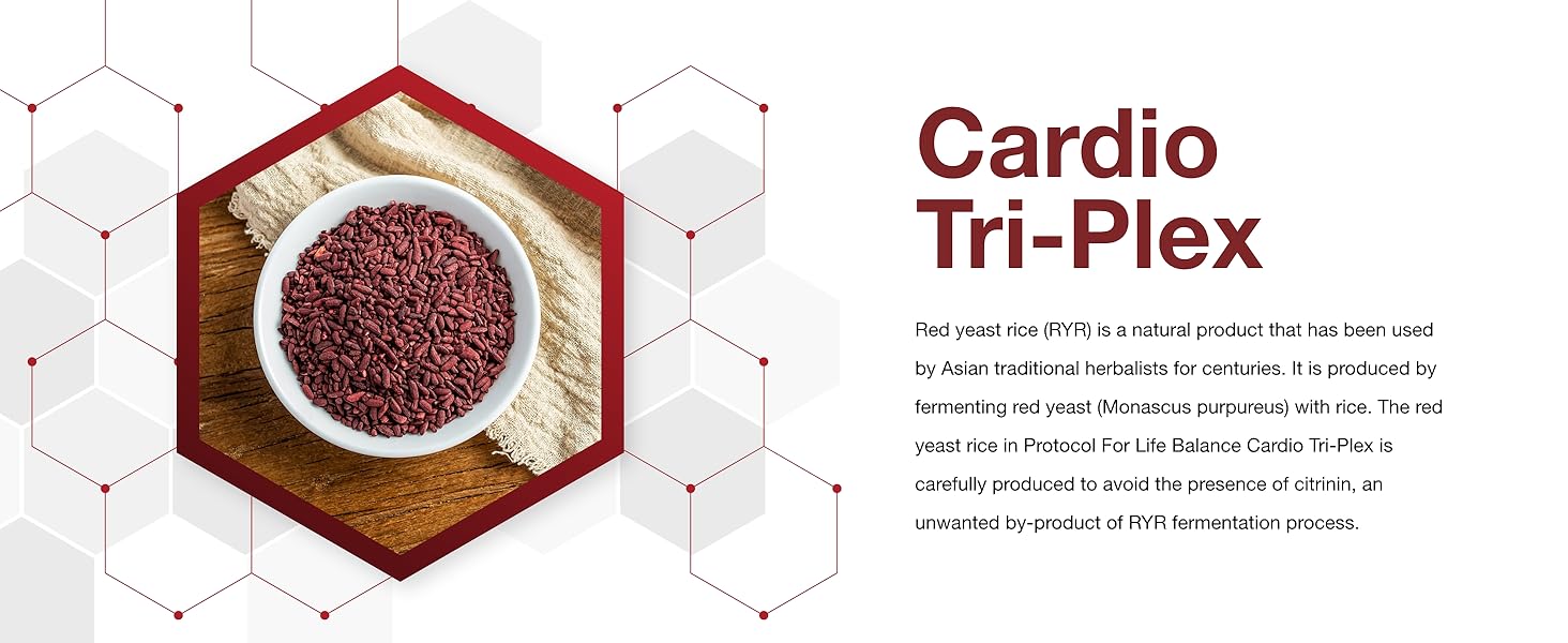 PROTOCOL FOR LIFE BALANCE Cardio Tri-Plex - Heart Health Formula - with Red Yeast Rice, CoQ10 & Omega-3 Fish Oil - DHA Dietary Supplements 3