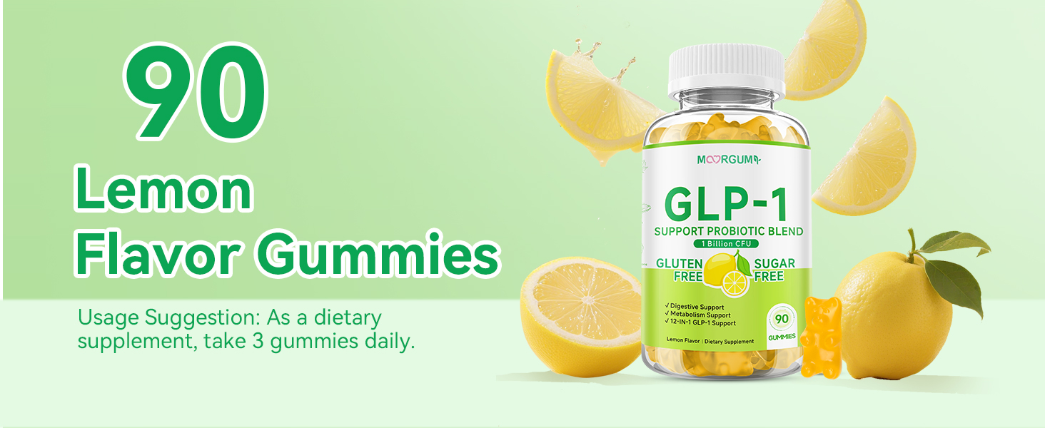 GLP-1 Support Probiotic Blend Gummies 90 Count, with Berberine, Cinnamon, Zinc, Inulin, 1 Billion CFU, 5 Probiotic Strains-1500mg Glp1 Support Blend Supplements, Gut Health, Digestive Wellness, Lemon glp activate supplement