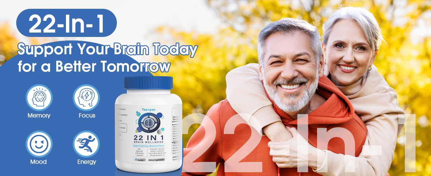 Brain Supplements for Memory and Focus, Clarity & Cognitive Improvement, 300mg Alpha GPC, CDP-Choline, DHA, Lion’s Mane, L-Theanine, Vitamin B6 B12 & Phosphatidylserine for Men & Women, 90 Capsules brain supplements for memory and focus