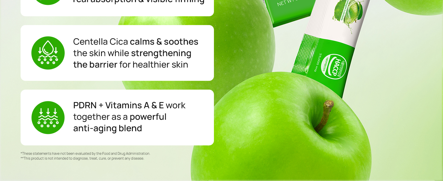 FOODOLOGY Collagen Centella Jelly (Green Apple) – Collagen Peptide with PDRN – Biotin, Vitamin A & E for Skin Glow, Hair & Nails – Korean Beauty Supplement – 10 Sticks Collagen Centella Jelly