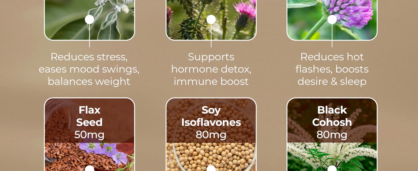 Meno- Menopause Hormonal Balance for Women, Estrogen Soy Isoflavones Menopause Supplement for Women | with Ashwagandha & Black Cohosh | Hot Flashes Menopause Relief (60 Capsules) Daily menopause complex for night sweats, energy, and calm, soy isoflavones