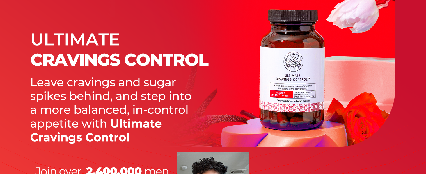 Happy Mammoth Ultimate Cravings Control – Sugar & Carb Cravings Support, Chromium, Natural Appetite Management & Metabolism Supplement for Adults, Non-GMO, No Gluten, Dairy, Soy or Sugar, 48 Capsules UCC