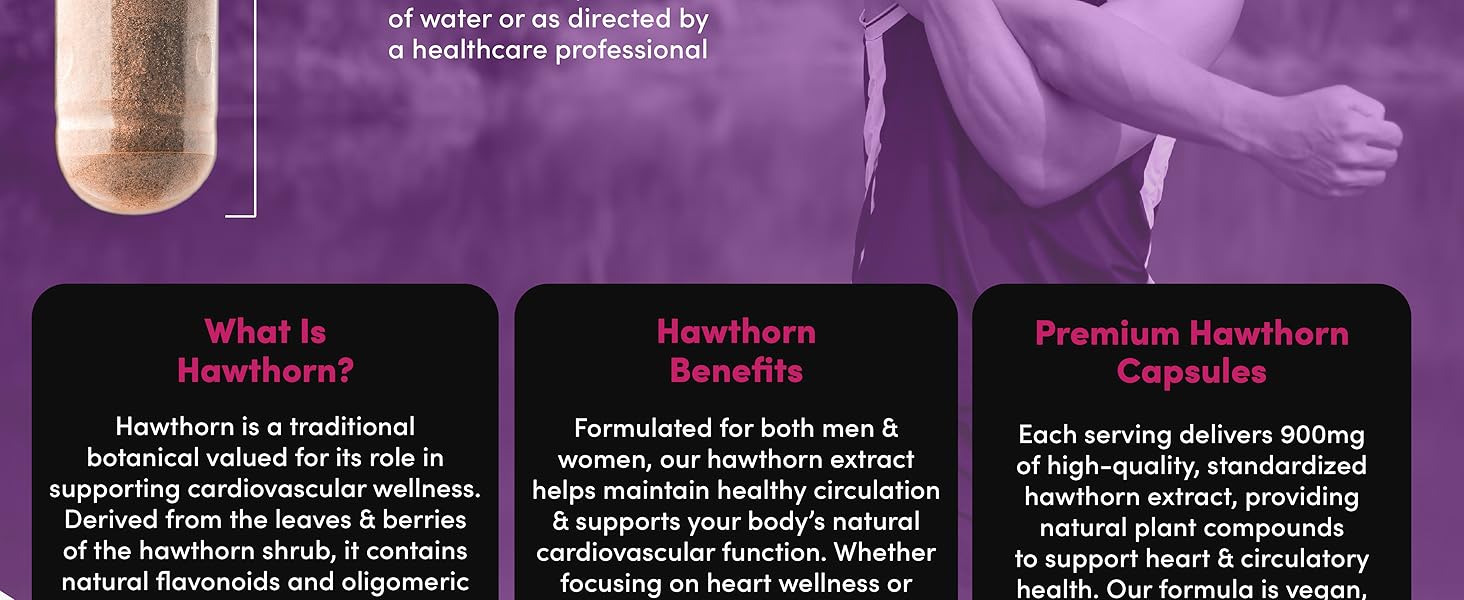 Vital Peak® Hawthorn Peak 900 mg - Supports Heart & Cardiovascular Health - Hawthorn Berry Leaf Extract Supplement - Promotes Overall Wellness - Vegan, Gluten Free, Dairy Free, Non-GMO - 60 Capsules cardiovascular support heart health circulation wellness botanical plant based herbal