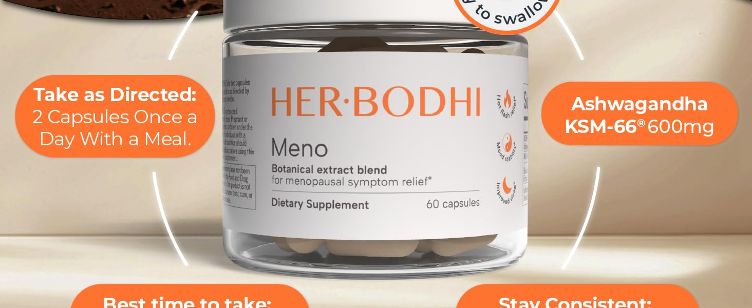 Meno- Menopause Hormonal Balance for Women, Estrogen Soy Isoflavones Menopause Supplement for Women | with Ashwagandha & Black Cohosh | Hot Flashes Menopause Relief (60 Capsules) Plant-based menopause vitamins for women 40+ with milk thistle and ashwagandha