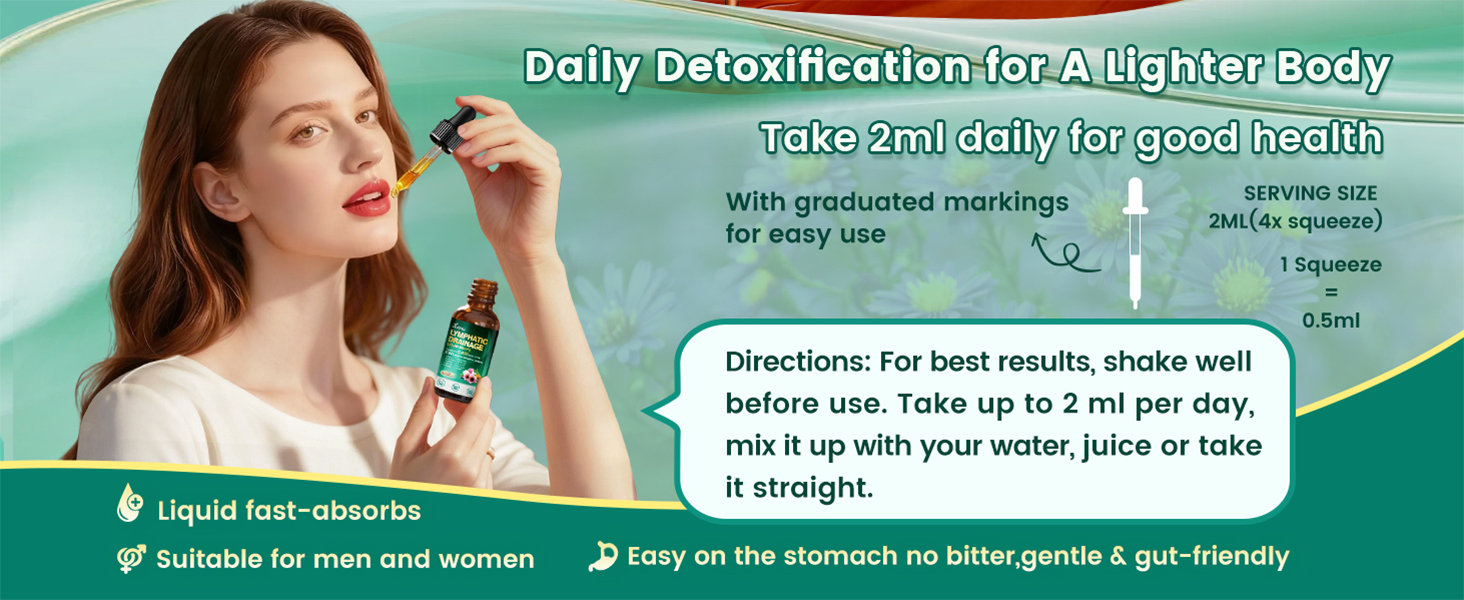 21-in-1 Lymphatic Drainage Drops for Liposomal, 6000mg Immune & Lymph System Support Supplement for Women & Men with Echinacea, Dandelion, Burdock, Bromelain, Calendula, Turmeric & More, 2 FL OZ lymphatic drainage drops lymphatic drainage supplements lymph system support lymphatic drainage