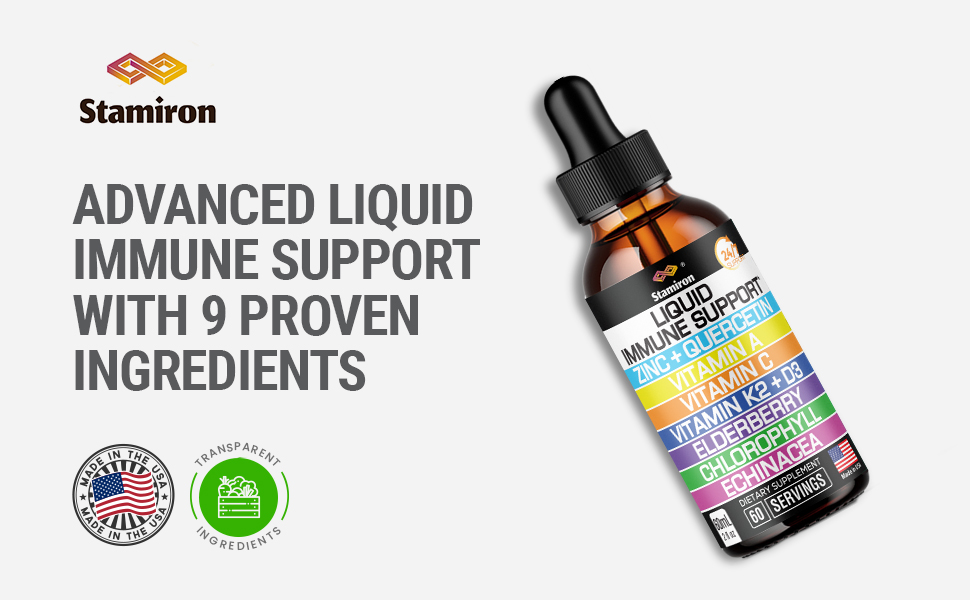 Zinc Quercetin Vitamin C D3 Liquid Immune Support with Vitamin A K2 Echinacea Chlorophyll and Elderberry - 9in1 Immune Defense Drops Complex for Immunity Health Respiratory Health - 60 Servings liquid immune support defense supplement with zinc vitamin c 1000 vitamin d3 5000iu elderberry