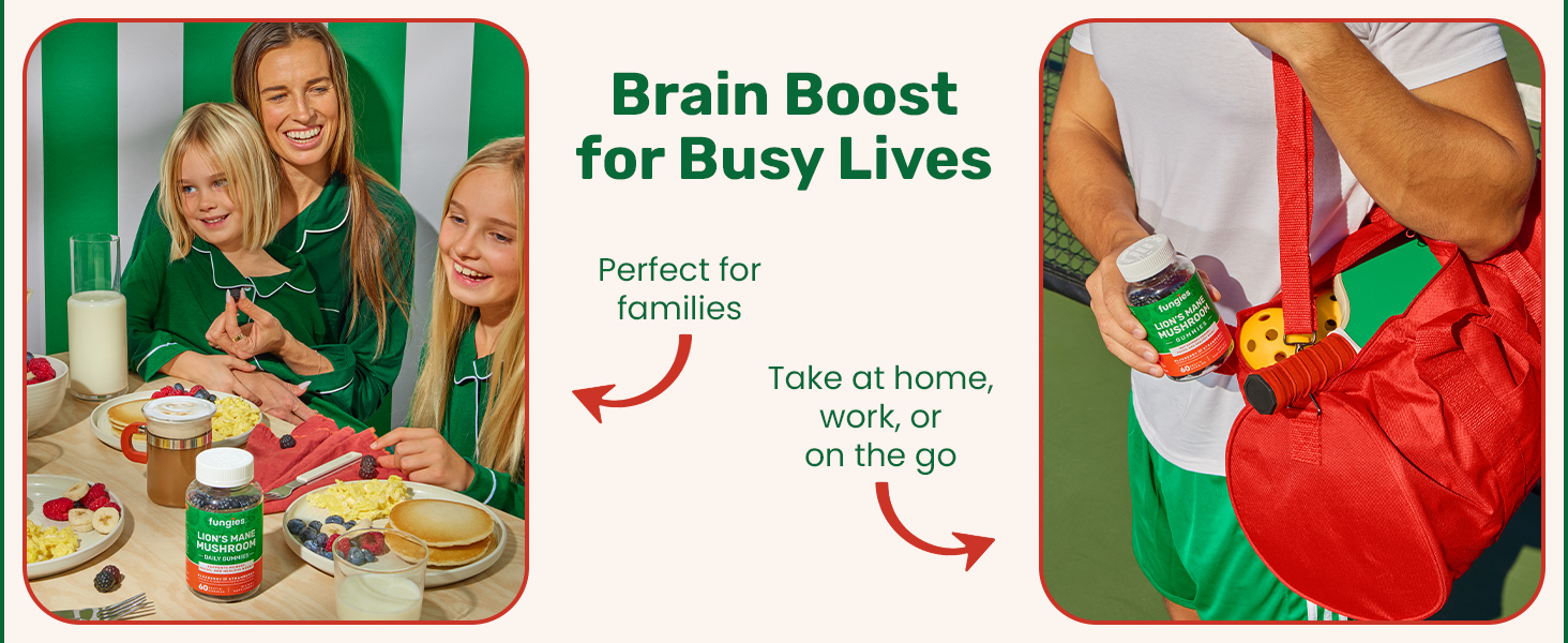 Fungies Lion's Mane Mushroom Gummies, Mixed Blueberry & Strawberry Flavor - Mushroom Supplement Gummy for Adults & Children Supports Brain Health, Cognitive Function, Focus, Memory & Mood, 60 Servings concentration neuroeffect superfoods adaptógenos micronutrients adaptogenic clarity lymphatic genko