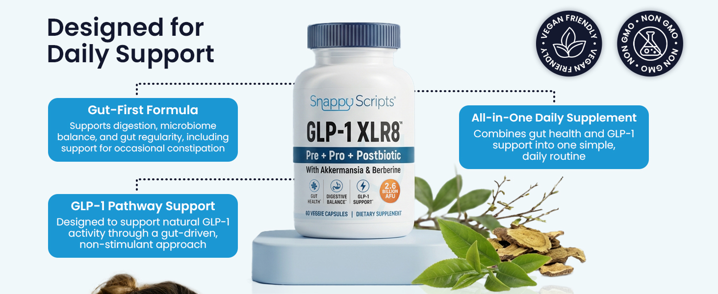 GLP-1 XLR8 Supplement for Weight Loss, Digestion, Constipation, Bloating Relief with Akkermansia 2.6 Billion AFU Live Prebiotic Probiotic Postbiotic Gut Health + Berberine for Women Men 180 Capsules Daily Support of Constipation Relief and Dgestion Aid