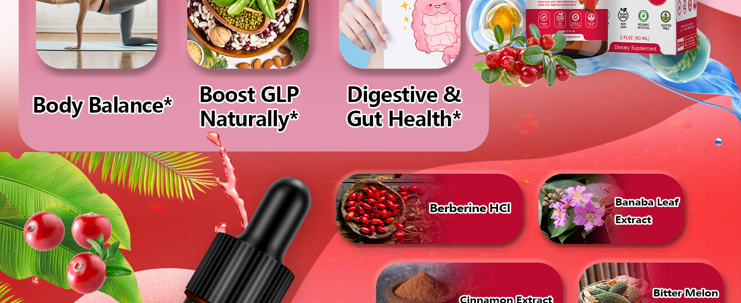 GLP-1 Supplement Drops for Men & Women, Natural 12-in-1 GLP 1 Boost w. Berberine HCI Digestive Enzyme for Appetite Craving Metabolism & Digestive, GLP-1 Daily Oral Liquid More Potency GLP-1 supplement