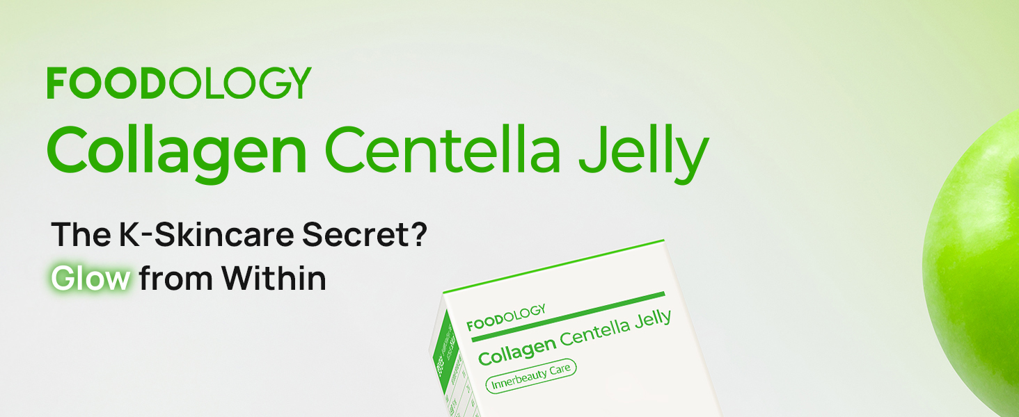 FOODOLOGY Collagen Centella Jelly (Green Apple) – Collagen Peptide with PDRN – Biotin, Vitamin A & E for Skin Glow, Hair & Nails – Korean Beauty Supplement – 10 Sticks Collagen Centella Jelly