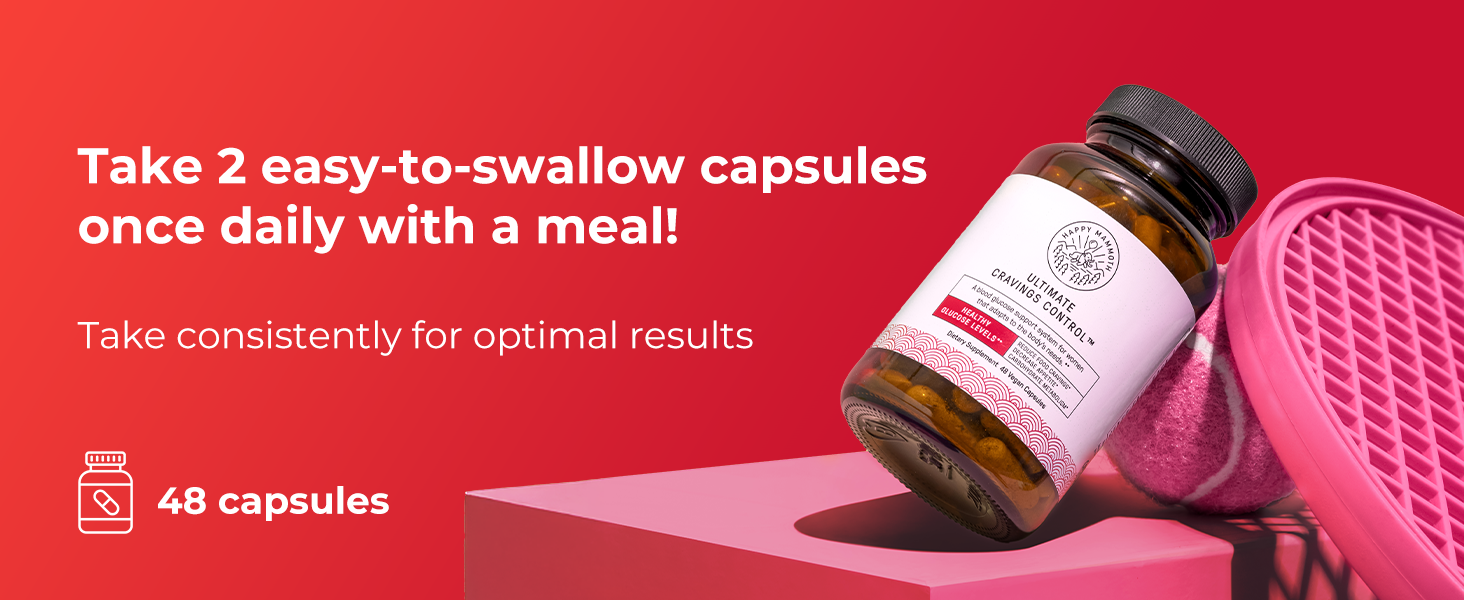 Happy Mammoth Ultimate Cravings Control – Sugar & Carb Cravings Support, Chromium, Natural Appetite Management & Metabolism Supplement for Adults, Non-GMO, No Gluten, Dairy, Soy or Sugar, 48 Capsules UCC