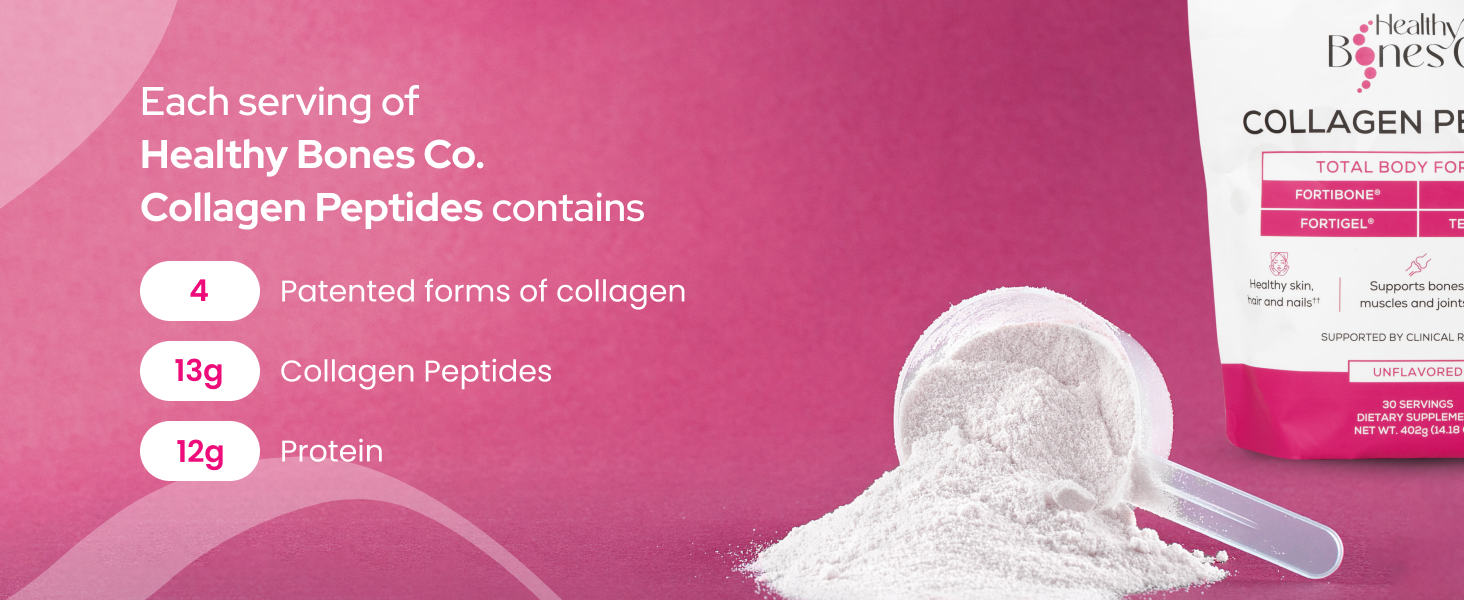 FORTIBONE® Premium Bone Health Collagen Peptides w/FORTIGEL®, VERISOL®, TENDOFORTE® | Clinically-Supported for Bones Joints Skin Hair Nails | Hydrolyzed Collagen Anti-Aging Formula | 30 Servings Healthy Bones Co Collagen peptides