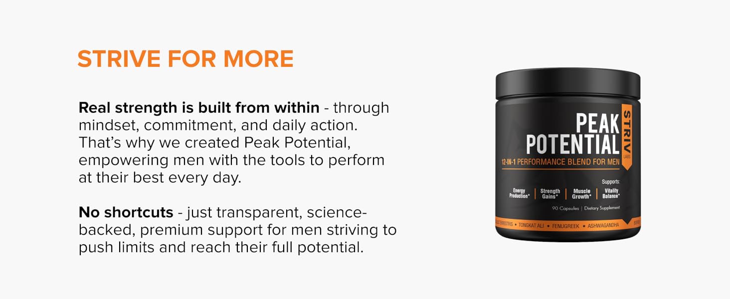 Peak Potential 12-in-1 Testosterone Support for Men – Fenugreek, Ashwagandha & Tongkat Ali – Natural Strength, Energy & Muscle Builder – 90 Capsules testosterone booster supplement for men, athletic performance