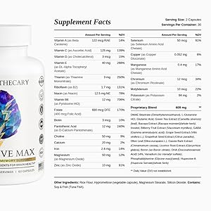 Cognitive Max Brain Health Supplement - DMAE Bacopa Ginkgo GABA Phosphatidylserine - Brain Nutrition Formula with B Complex DHA Vitamins Minerals - Daily Cognitive Wellness - Vegan - 60 Capsules cognitive max supplement facts