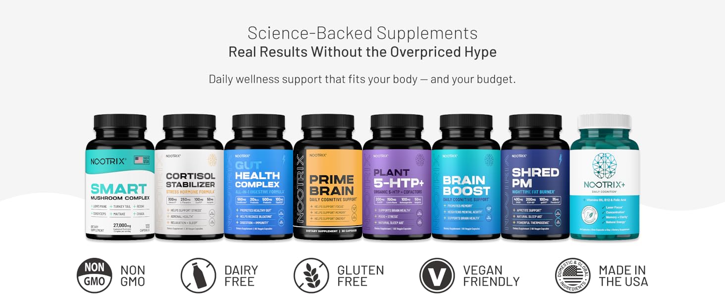 Nootrix Prime Brain Nootropic Supplement | Supports Memory, Mental Focus, Cognitive Health & Energy | Promotes Healthy Mood & Brain Function | Ginkgo Biloba, Lion's Mane & L Theanine | 60 Capsules 1