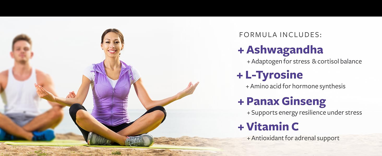 Adrenal System Support & Cortisol Manager (2 Month Supply) Powerful Ashwagandha & L-Tyrosine Fatigue Supplement - Maintain Balanced Cortisol Levels, Health, & Stress Relief - Non-GMO - 60 Capsules ashwagandha supplement for adrenal system support