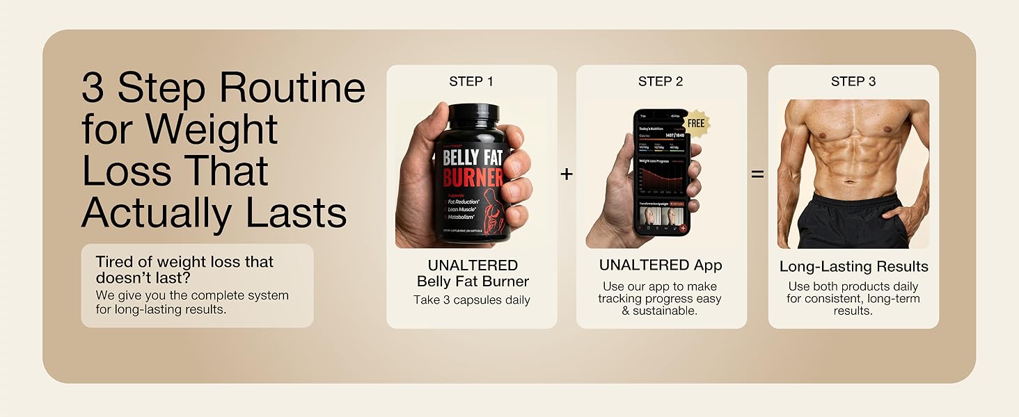 UNALTERED Belly Fat Burner for Men - Natural Weight Loss Pills to Support Reduced Body Fat, Preservation of Lean Muscle Mass, and a Healthy Metabolism - CLA Dietary Supplement - 90 Softgel Capsules weight loss pills for men