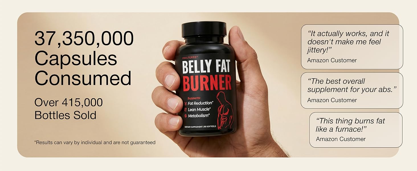UNALTERED Belly Fat Burner for Men - Natural Weight Loss Pills to Support Reduced Body Fat, Preservation of Lean Muscle Mass, and a Healthy Metabolism - CLA Dietary Supplement - 90 Softgel Capsules UNALTERED Belly Fat Burner