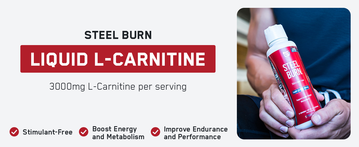 SteelFit Steel Burn, Premium Liquid L-Carnitine, 3000mg - Stimulant-Free & Clean Workout Drink for Men & Women Supports Healthy Weight Loss Management & Fat Metabolism - 31 Servings, Sour Gummy Worm fast collagen boost sugar burning thermogenic health omega vitamin drinks lose mens male stim shred