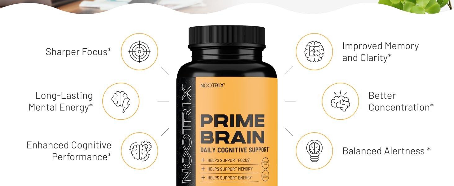 Nootrix Prime Brain Nootropic Supplement | Supports Memory, Mental Focus, Cognitive Health & Energy | Promotes Healthy Mood & Brain Function | Ginkgo Biloba, Lion's Mane & L Theanine | 60 Capsules 1