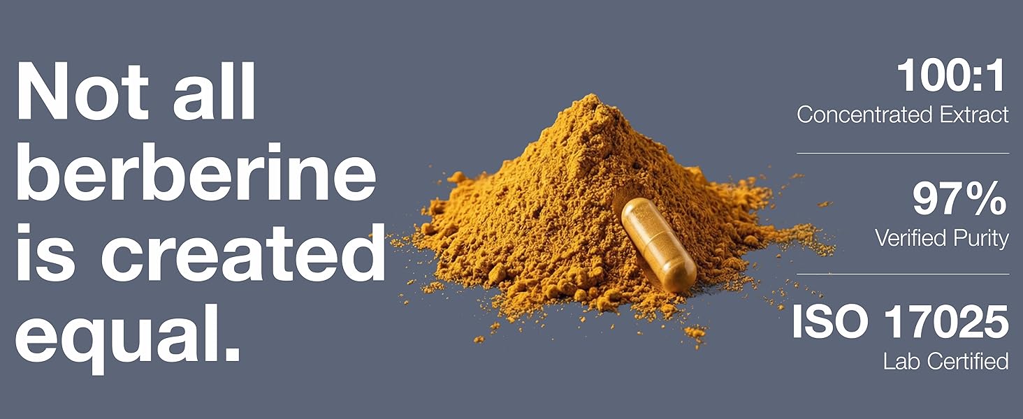 Toniiq Ultra High Strength Berberine HCl from The Himalayas - 100:1 Concentrated Extract - Lab-Tested 97% Berberine HCl - 90 Vegetarian Capsules, 500 mg per Capsule berberine