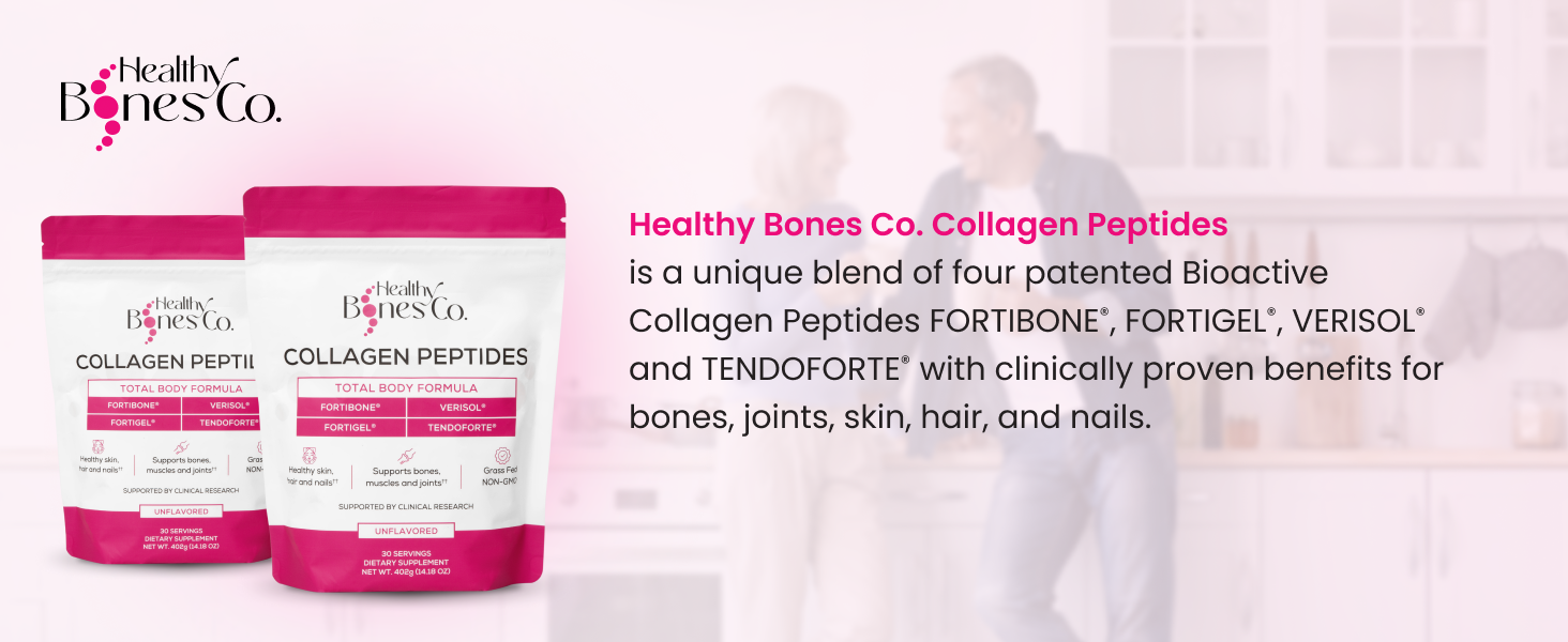 FORTIBONE® Premium Bone Health Collagen Peptides w/FORTIGEL®, VERISOL®, TENDOFORTE® | Clinically-Supported for Bones Joints Skin Hair Nails | Hydrolyzed Collagen Anti-Aging Formula | 30 Servings Healthy Bones Co Collagen peptides