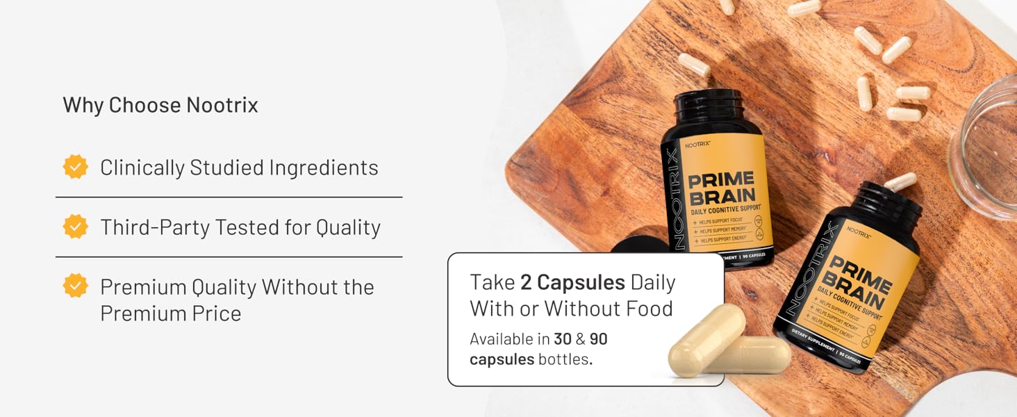 Nootrix Prime Brain Nootropic Supplement | Supports Memory, Mental Focus, Cognitive Health & Energy | Promotes Healthy Mood & Brain Function | Ginkgo Biloba, Lion's Mane & L Theanine | 60 Capsules 1