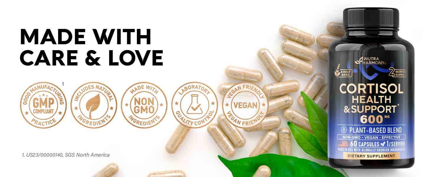 Cortisol Supplement for Women - Holy Basil | Ashwagandha | Rhodiola | L-Theanine - Plant-Based Hormone Balance - Mood, Focus & Sleep Support - Made in USA - Vegan, Non-GMO - 60 Capsules for 2 Months cortisol health support lab tested