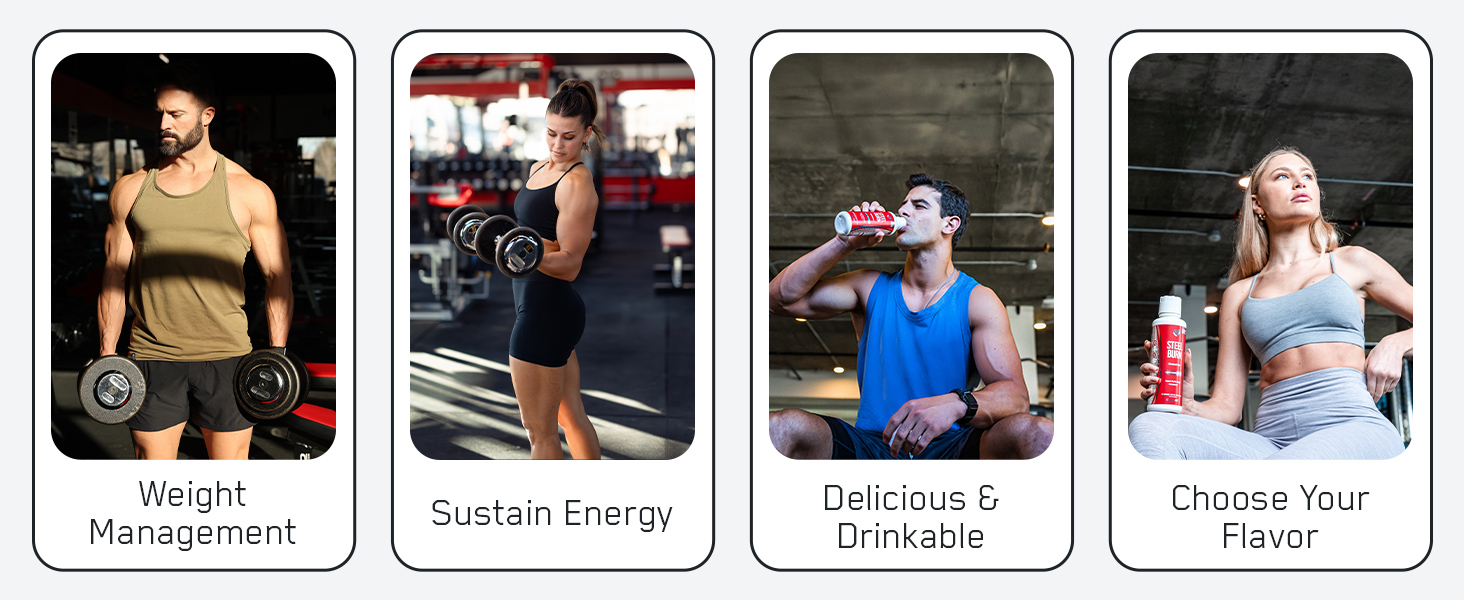 SteelFit Steel Burn, Premium Liquid L-Carnitine, 3000mg - Stimulant-Free & Clean Workout Drink for Men & Women Supports Healthy Weight Loss Management & Fat Metabolism - 31 Servings, Sour Gummy Worm