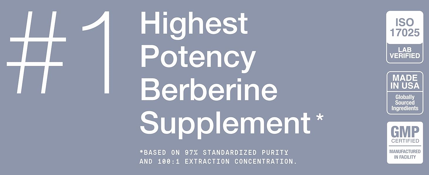 Toniiq Ultra High Strength Berberine HCl from The Himalayas - 100:1 Concentrated Extract - Lab-Tested 97% Berberine HCl - 90 Vegetarian Capsules, 500 mg per Capsule berberine