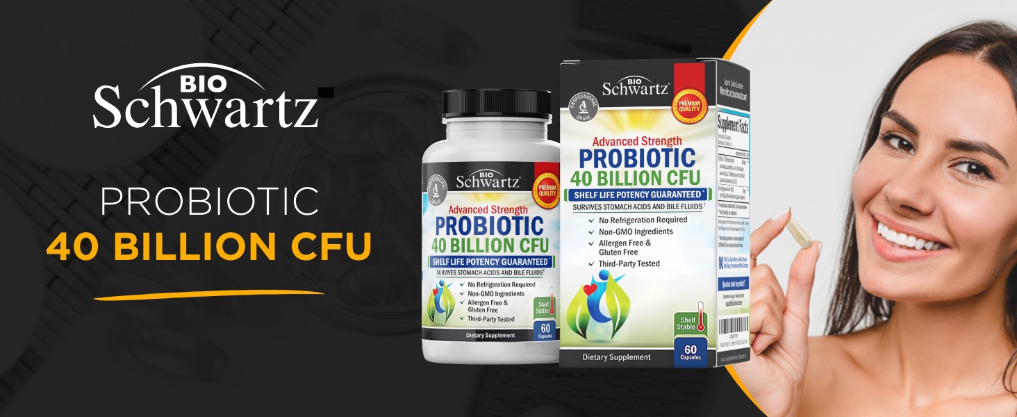 BioSchwartz Daily Probiotic Nutritional Supplement - 40 Billion CFU for Gut Health - Probiotics for Men and Women - Digestive Health with Astragalus & Lactobacillus - Shelf Stable - 60 Count probiotics supplement