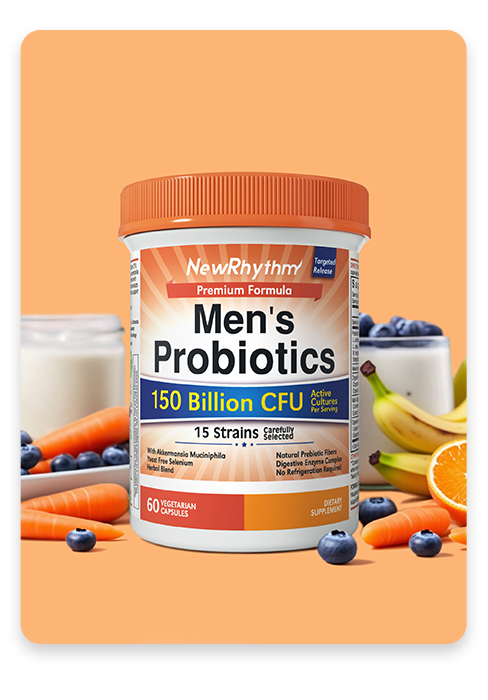 NewRhythm Probiotics 50 Billion CFU 20 Strains, 60 Veggie Capsules, Targeted Release Technology, Stomach Acid Resistant, No Need for Refrigeration, Non-GMO, Gluten Free Men's Probiotics