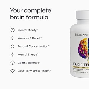Cognitive Max Brain Health Supplement - DMAE Bacopa Ginkgo GABA Phosphatidylserine - Brain Nutrition Formula with B Complex DHA Vitamins Minerals - Daily Cognitive Wellness - Vegan - 60 Capsules cognitive max complete formula