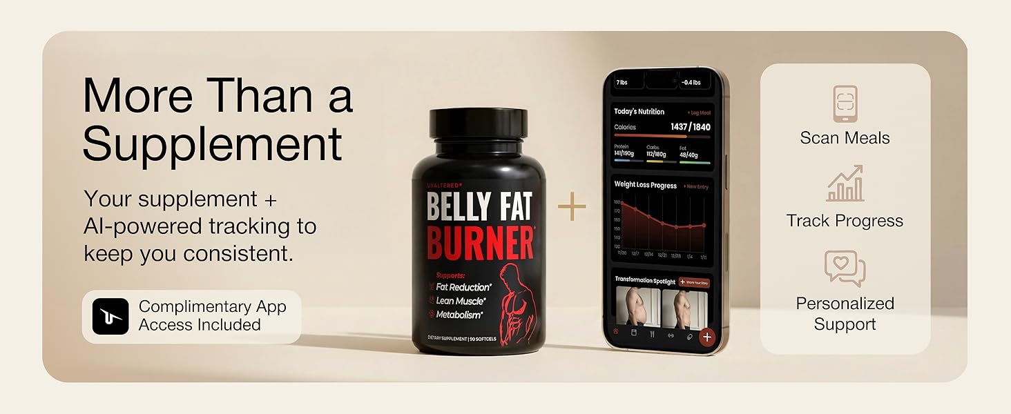 UNALTERED Belly Fat Burner for Men - Natural Weight Loss Pills to Support Reduced Body Fat, Preservation of Lean Muscle Mass, and a Healthy Metabolism - CLA Dietary Supplement - 90 Softgel Capsules More th
