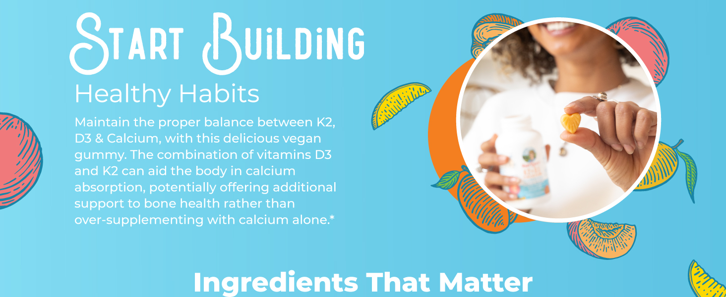MARYRUTH'S Organics Calcium with Vitamin D & Vitamin K2, 2 Month Supply, Calcium Supplement Supports Bone Health & Joint Support, with Vitamins D3 K2 Gummies, Vegan, Non-GMO, Gluten Free, 60 Count K2 + D3 Calcium Gummies