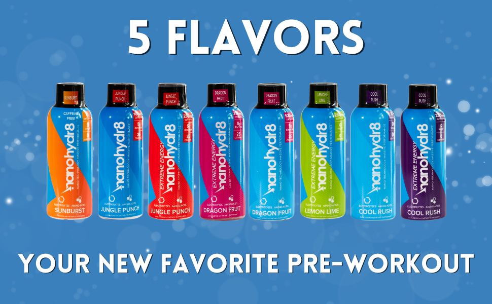 Nanohydr8 Workout Energy Drink with Nanotechnology for Fast Hydration and Electrolyte Recovery, 4 Ounce Shooter, Dragon Fruit Extreme 12 Pack 5 flavors new favorite pre workout