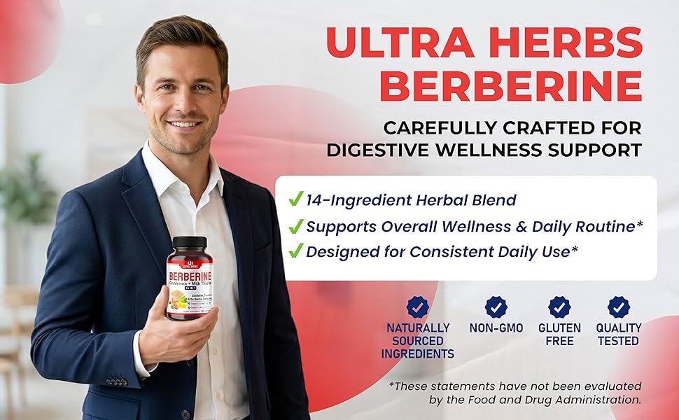 Ultra Herbs Premium Berberine with Cinnamon, Milk Thistle - Promotes Liver Function, Gut Health, Immunity (150 Count (Pack of 1)) Ultra herbs berberine