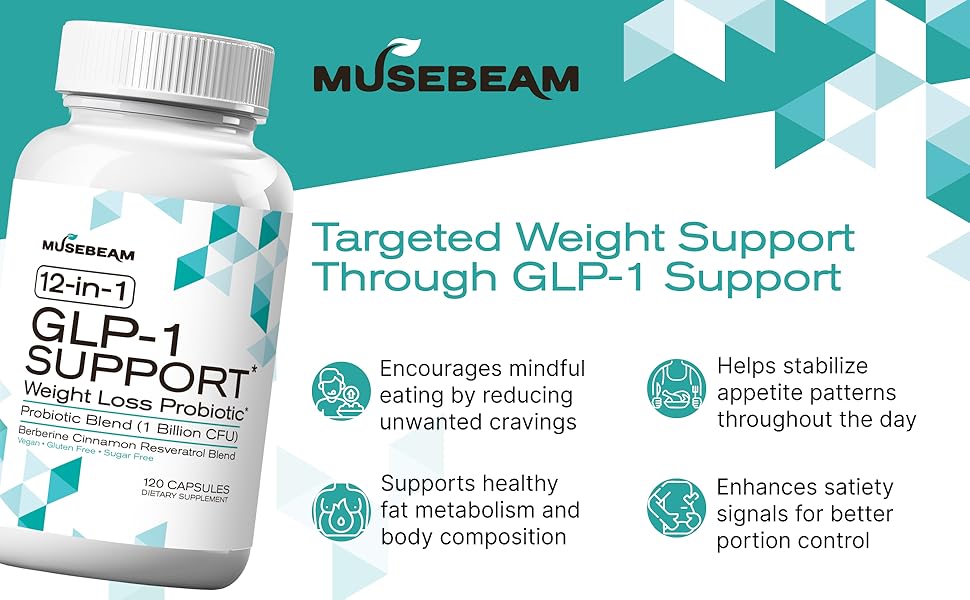 Probiotic Weight Loss Support Supplement - Natural GLP1 Support Appetite Suppressant Metabolism Booster with Berberine for Women Men - GLP1 Support Helps Control Hunger Cravings & Fat Burn GLP-1 Weight Support Supplement - Reduces Cravings, Stabilizes Appetite, Enhances Satiety