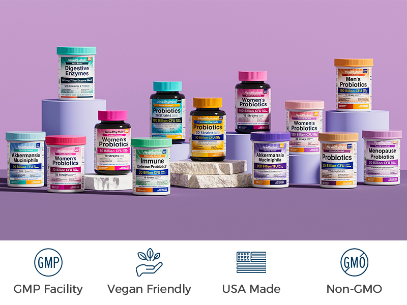 NewRhythm Probiotics 50 Billion CFU 20 Strains, 60 Veggie Capsules, Targeted Release Technology, Stomach Acid Resistant, No Need for Refrigeration, Non-GMO, Gluten Free NewRhythm Probiotics is made in the USA and non-GMO