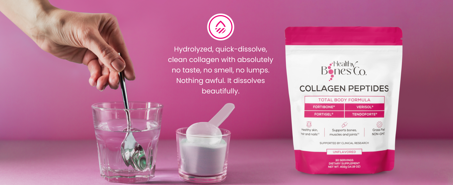 FORTIBONE® Premium Bone Health Collagen Peptides w/FORTIGEL®, VERISOL®, TENDOFORTE® | Clinically-Supported for Bones Joints Skin Hair Nails | Hydrolyzed Collagen Anti-Aging Formula | 30 Servings Healthy Bones Co Collagen peptides